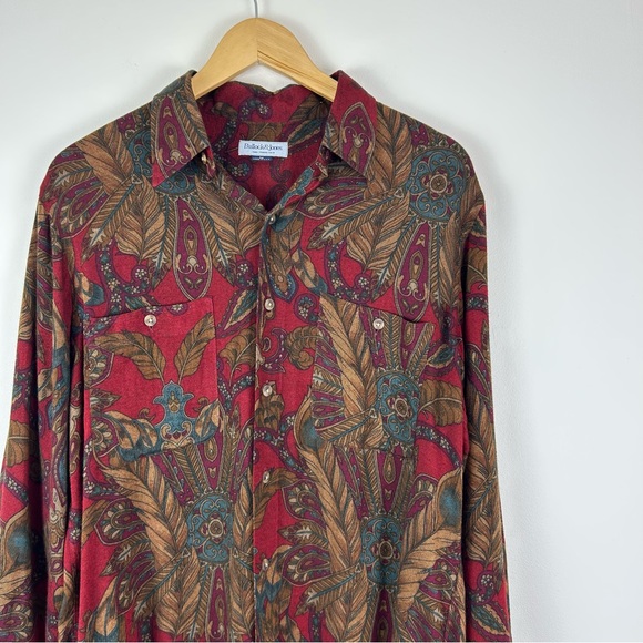 Vintage Bullock & Jones Floral Red Feather Button Down Wool Blend Shirt - Picture 1 of 10